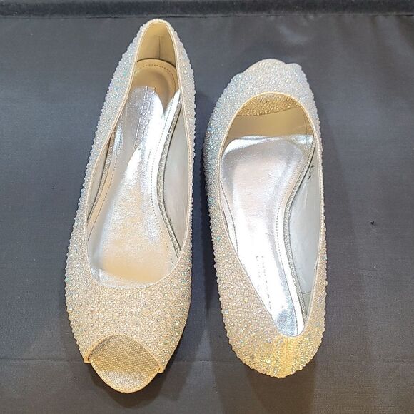 DAVID BRIDAL LOW WEDGE PEEP-TOES WITH CRYSTALS  WOMEN'S SHOE - Picture 6 of 16